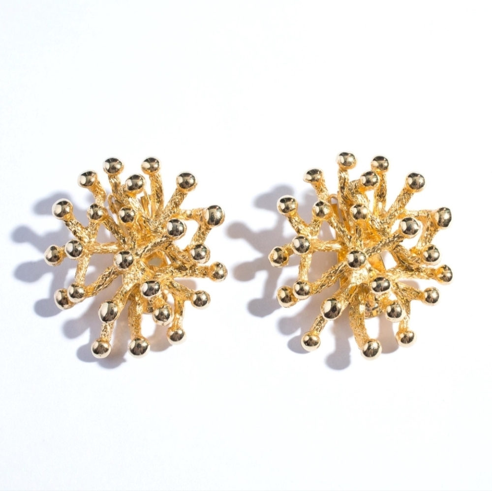 Vintage 80s Gold Plated Sputnik Burst Clip On Earrings
